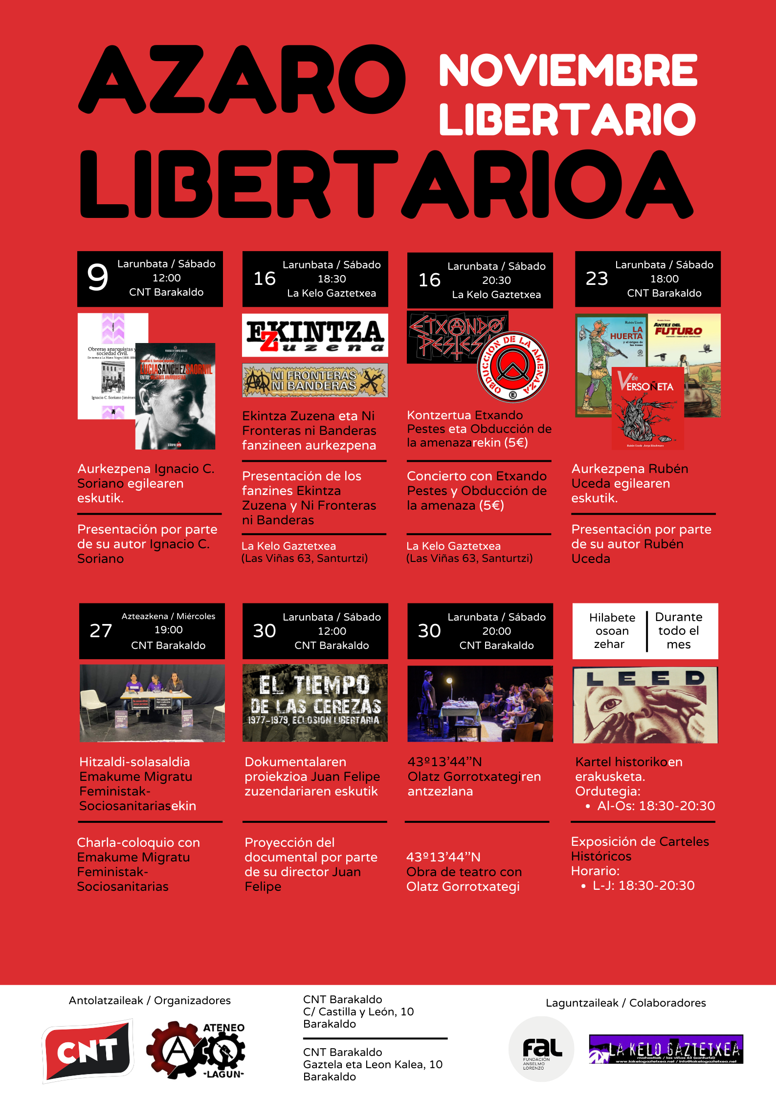 CNT Barakaldo y el Ateneo Lagun presentan el Noviembre Libertario 2024