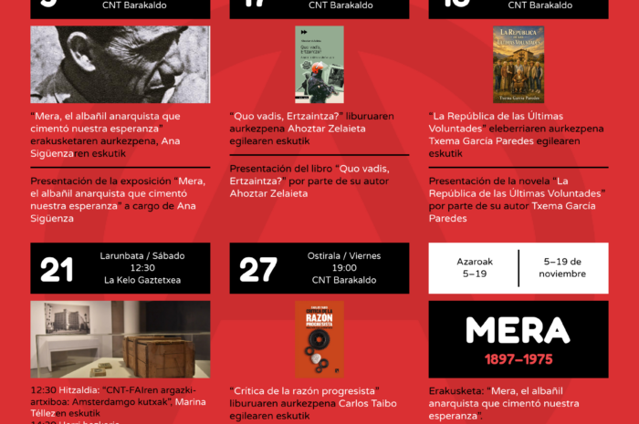 CNT Barakaldo, el Ateneo Lagun y Hontzak Santurtzi presentan el Noviembre Libertario 2026